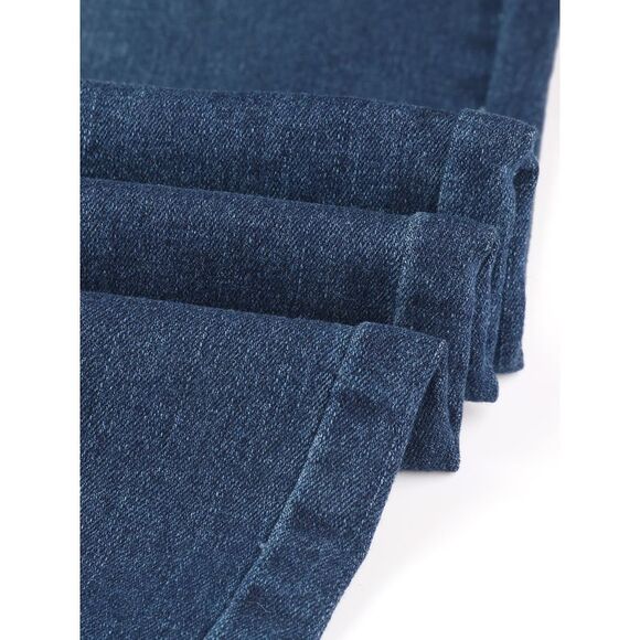 High Waisted Straight Leg Jeans Buttoned Loose Denim Pants Dark Blue - Picture 5 of 6